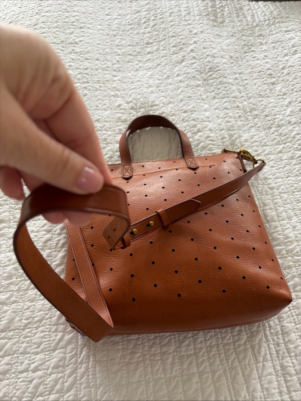 Madewell Perforated Leather Convertible Tote in Cognac - Picture 3 of 7